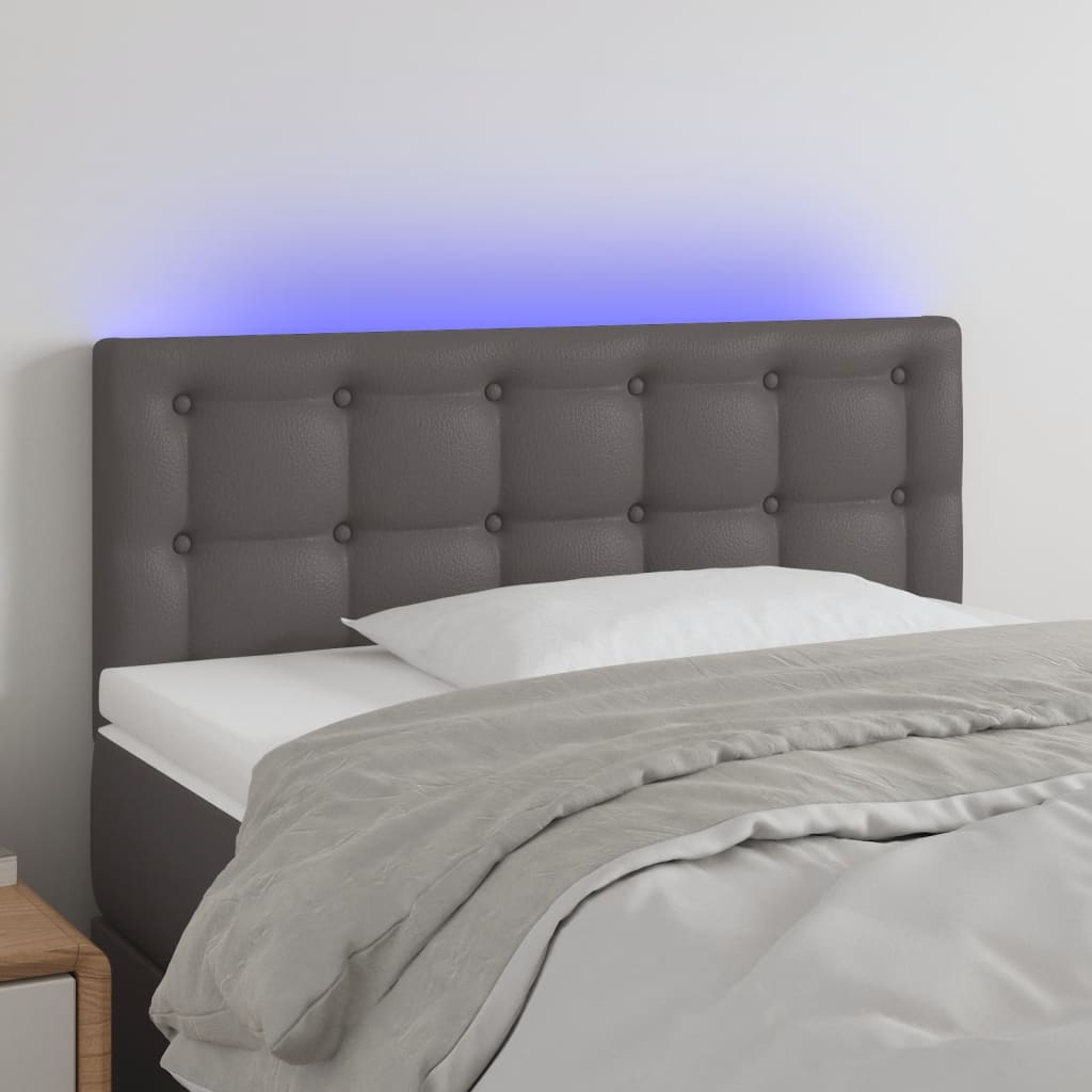 vidaXL Cabecero con LED cuero sintético gris 90x5x78/88 cm