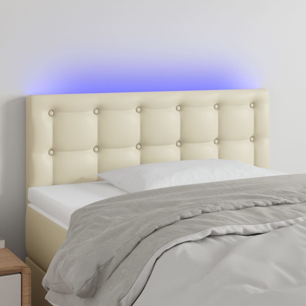 vidaXL Cabecero con LED cuero sintético color crema 100x5x78/88 cm