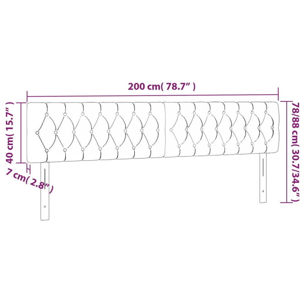 vidaXL Cabecero con LED de terciopelo gris claro 200x7x78/88 cm