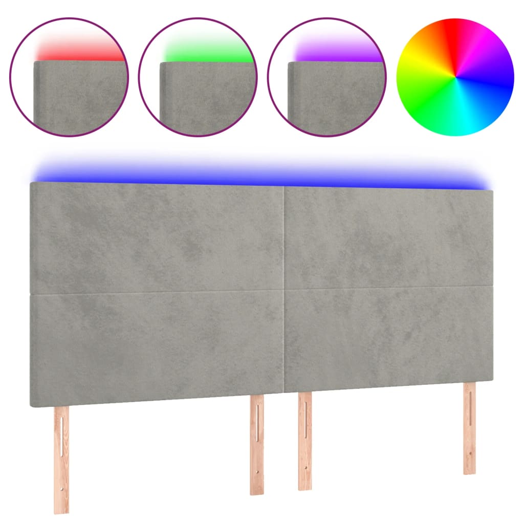 vidaXL Cabecero con luces LED terciopelo gris claro 160x5x118/128 cm