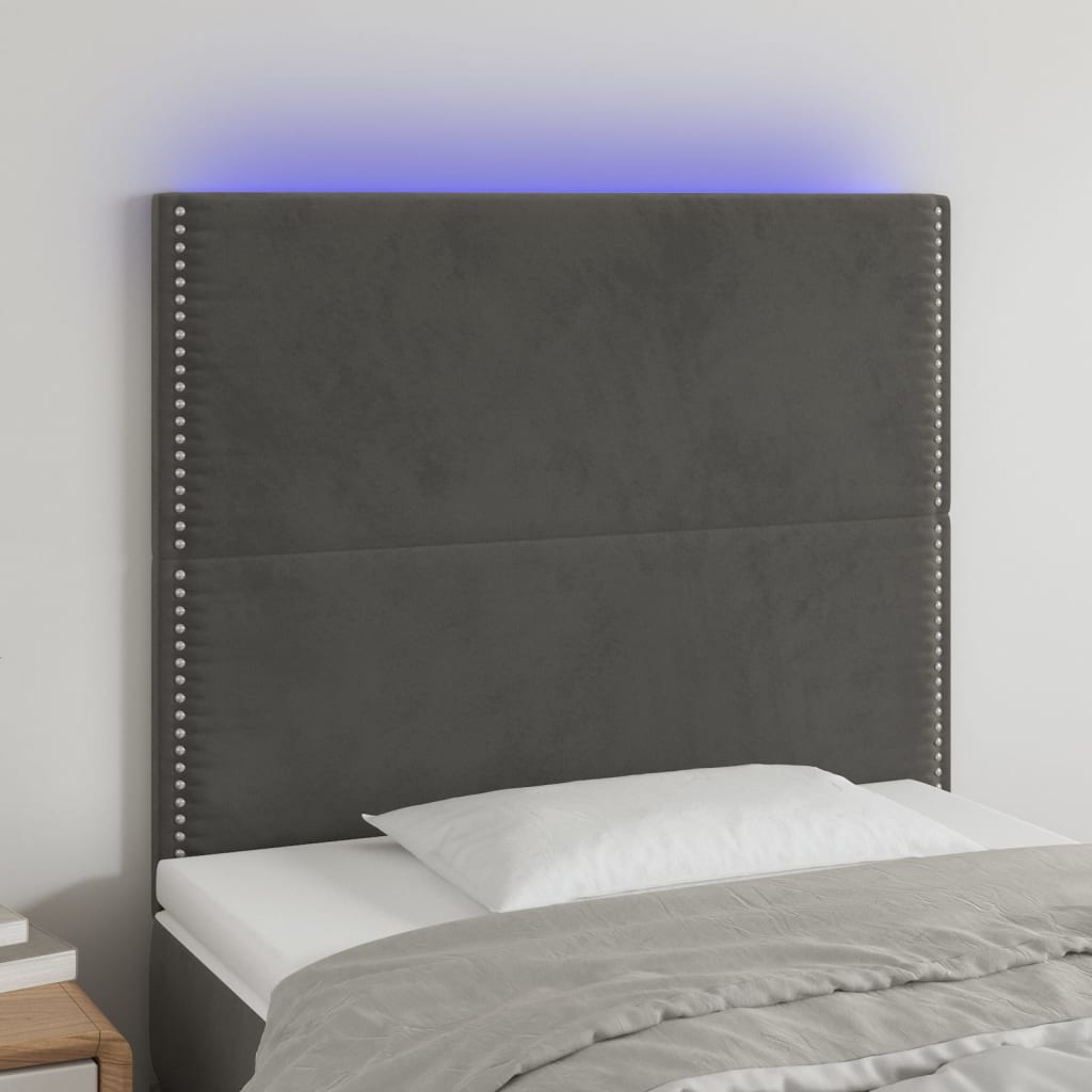 vidaXL Cabecero con luces LED terciopelo gris oscuro 100x5x118/128 cm