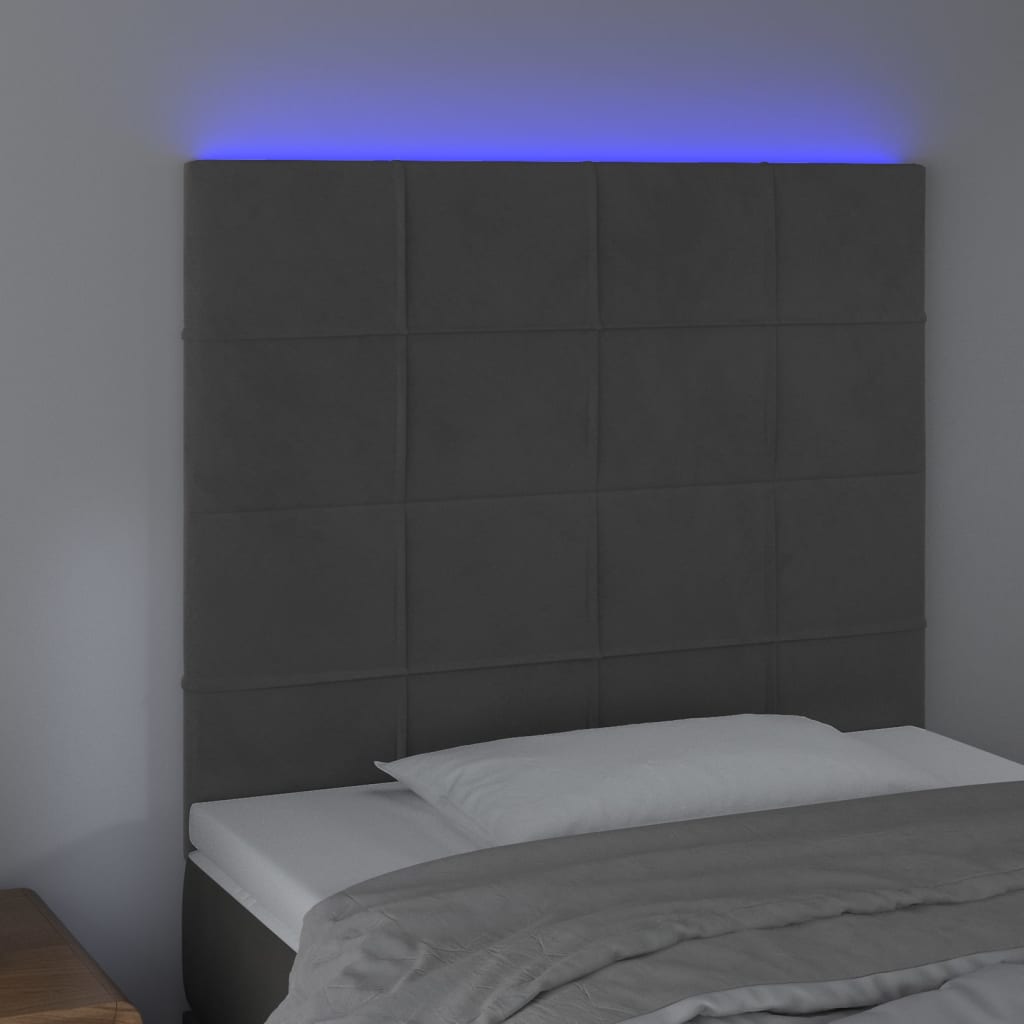 vidaXL Cabecero con luces LED terciopelo gris oscuro 90x5x118/128 cm