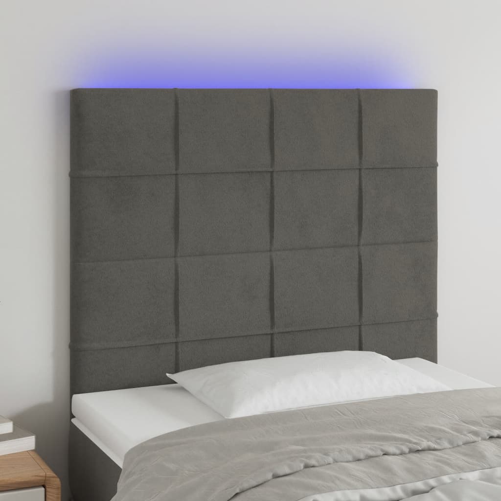 vidaXL Cabecero con luces LED terciopelo gris oscuro 90x5x118/128 cm