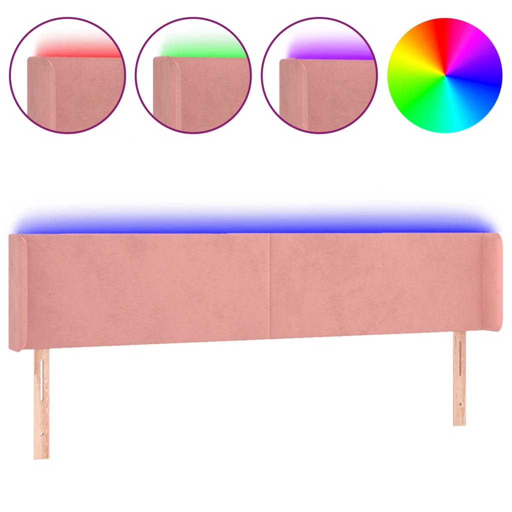 vidaXL Cabecero con LED de terciopelo rosa 203x16x78/88 cm