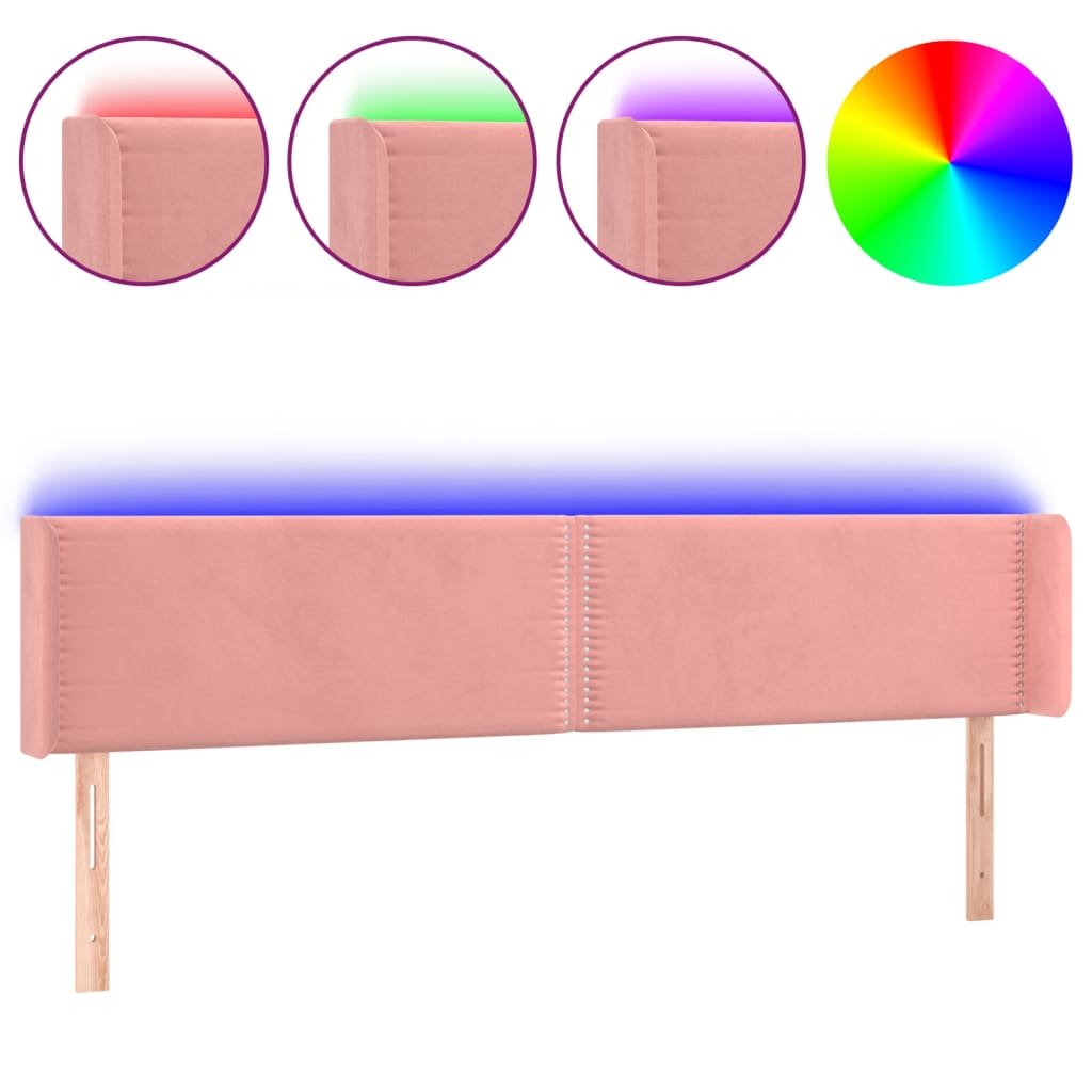 vidaXL Cabecero con LED de terciopelo rosa 163x16x78/88 cm