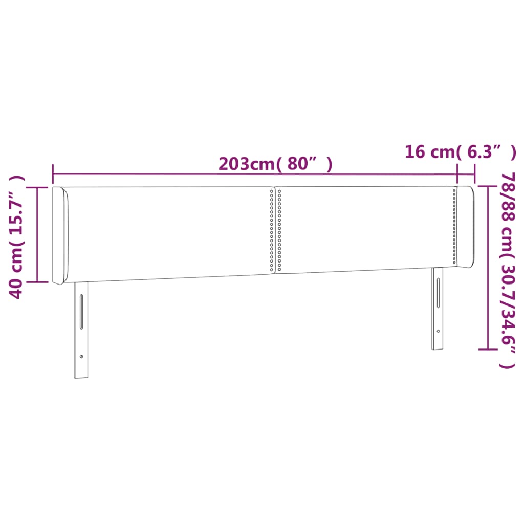 vidaXL Cabecero con LED de terciopelo gris claro 203x16x78/88 cm