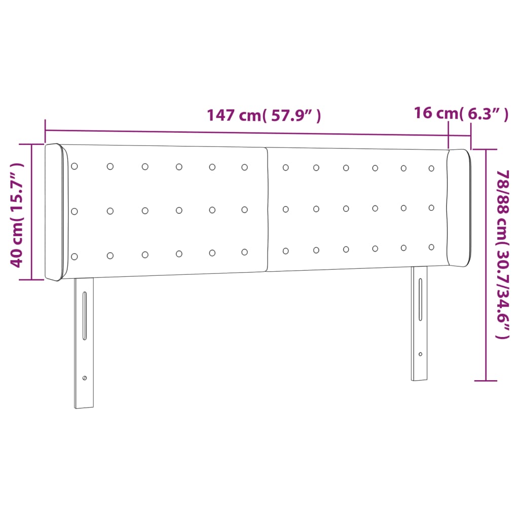 vidaXL Cabecero con LED cuero sintético negro 147x16x78/88 cm