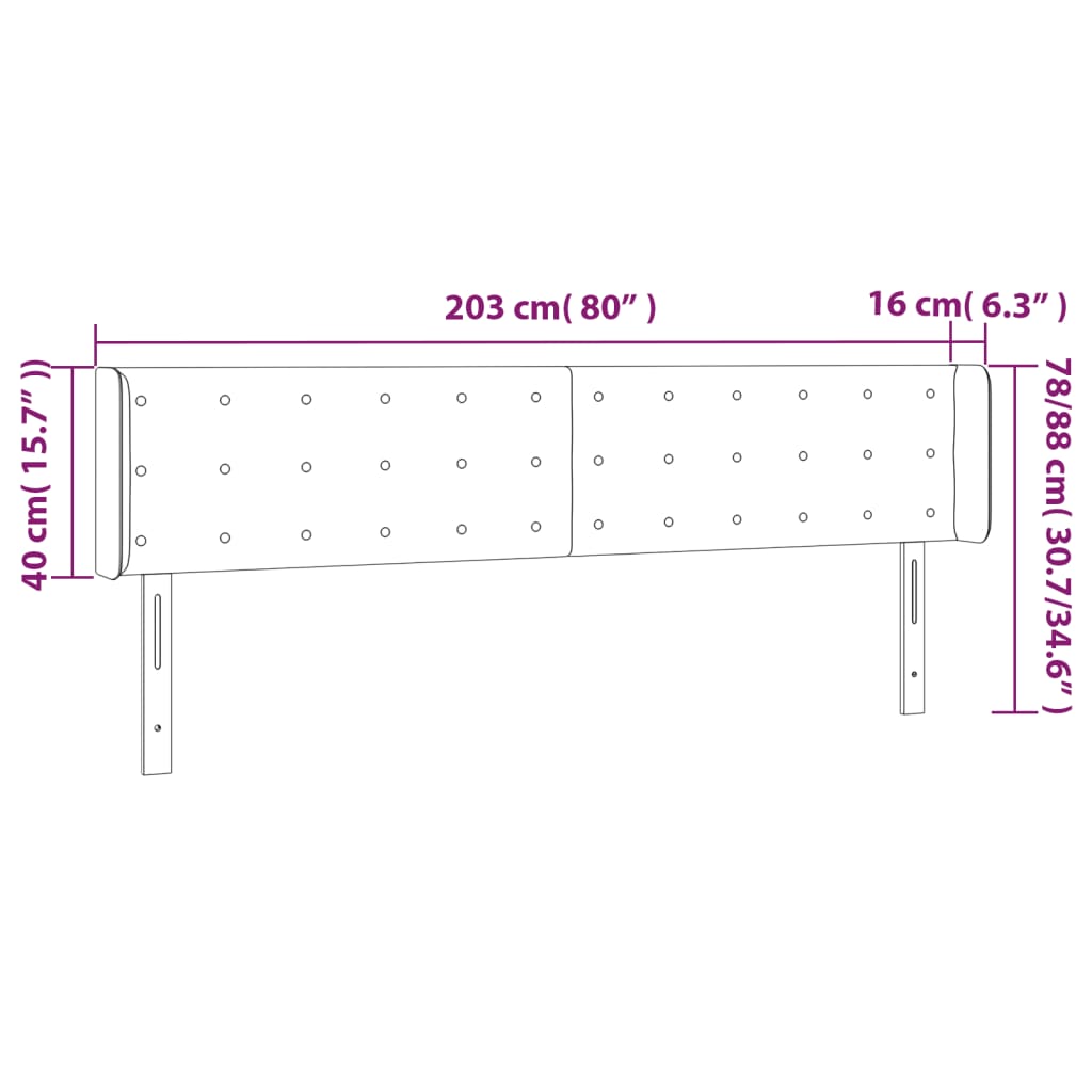 vidaXL Cabecero con LED cuero sintético negro 203x16x78/88 cm