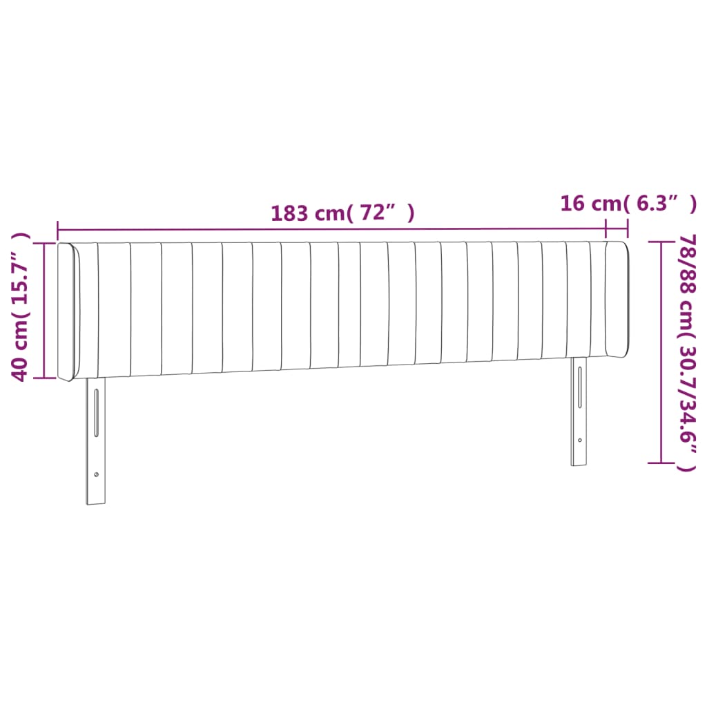 vidaXL Cabecero con LED de terciopelo gris claro 183x16x78/88 cm