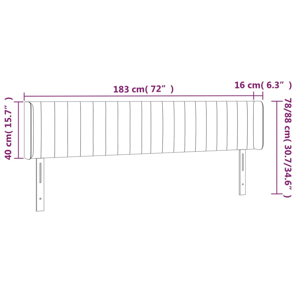 vidaXL Cabecero con LED de terciopelo negro 183x16x78/88 cm