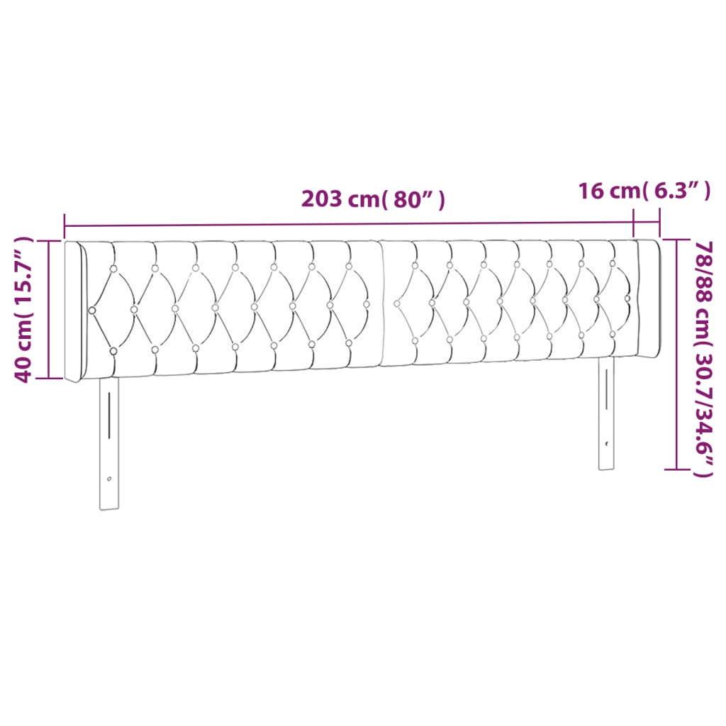 vidaXL Cabecero con LED de tela gris oscuro 203x16x78/88 cm