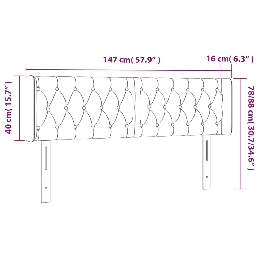 vidaXL Cabecero con LED de terciopelo azul oscuro 147x16x78/88 cm