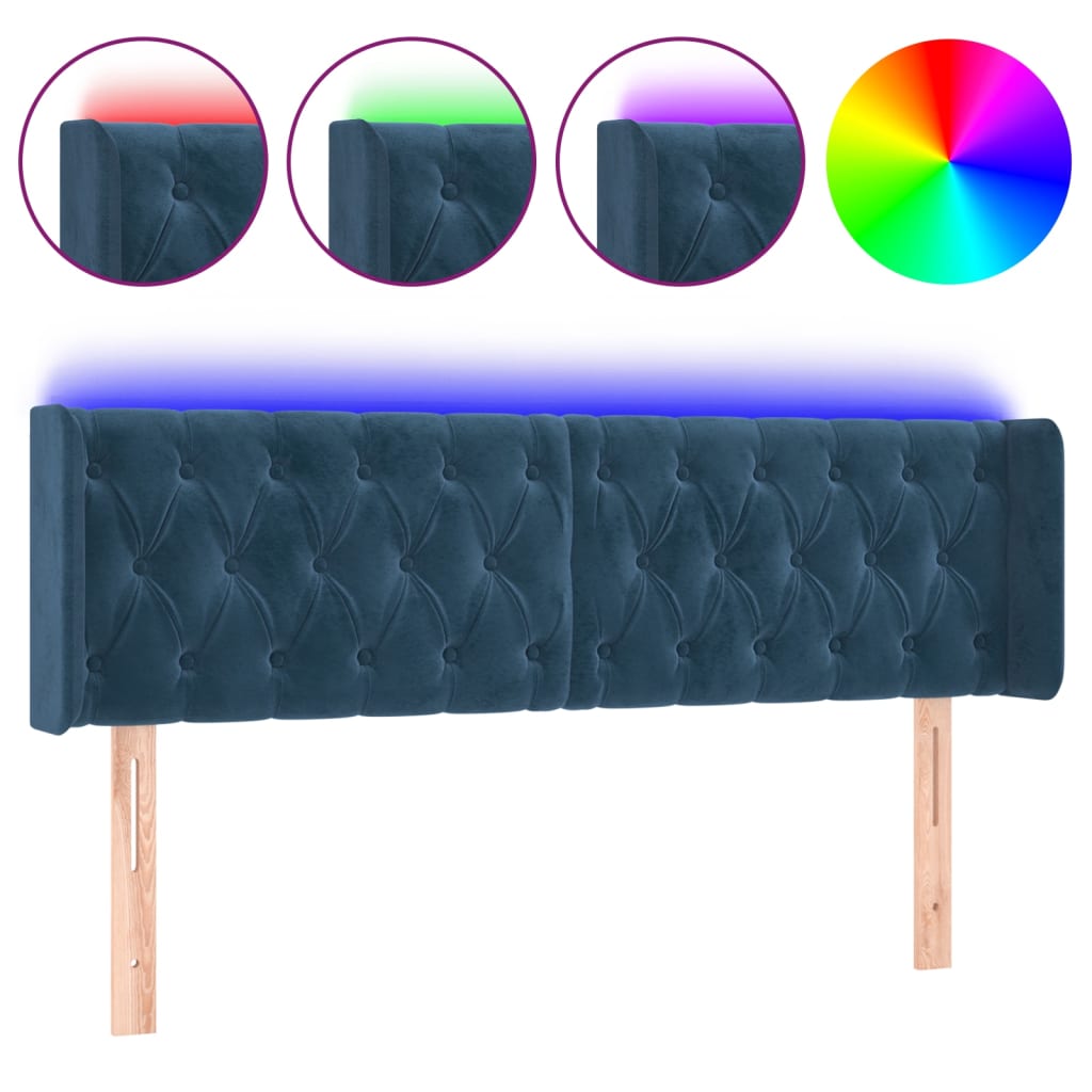 vidaXL Cabecero con LED de terciopelo azul oscuro 163x16x78/88 cm