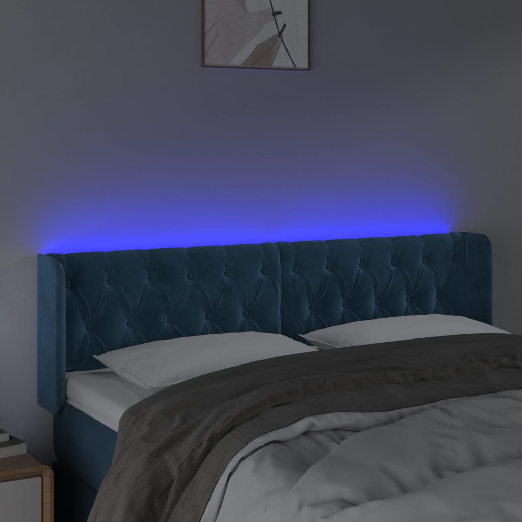 vidaXL Cabecero con LED de terciopelo azul oscuro 163x16x78/88 cm