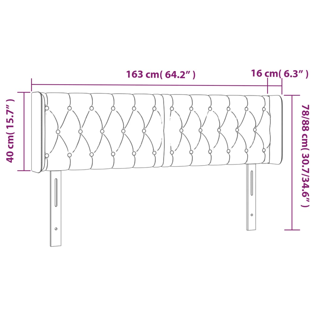 vidaXL Cabecero con LED de terciopelo azul oscuro 163x16x78/88 cm