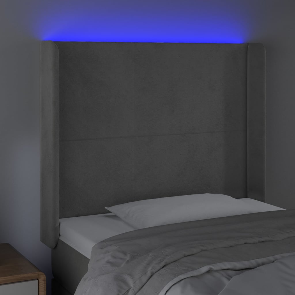 vidaXL Cabecero con LED de terciopelo gris claro 93x16x118/128 cm