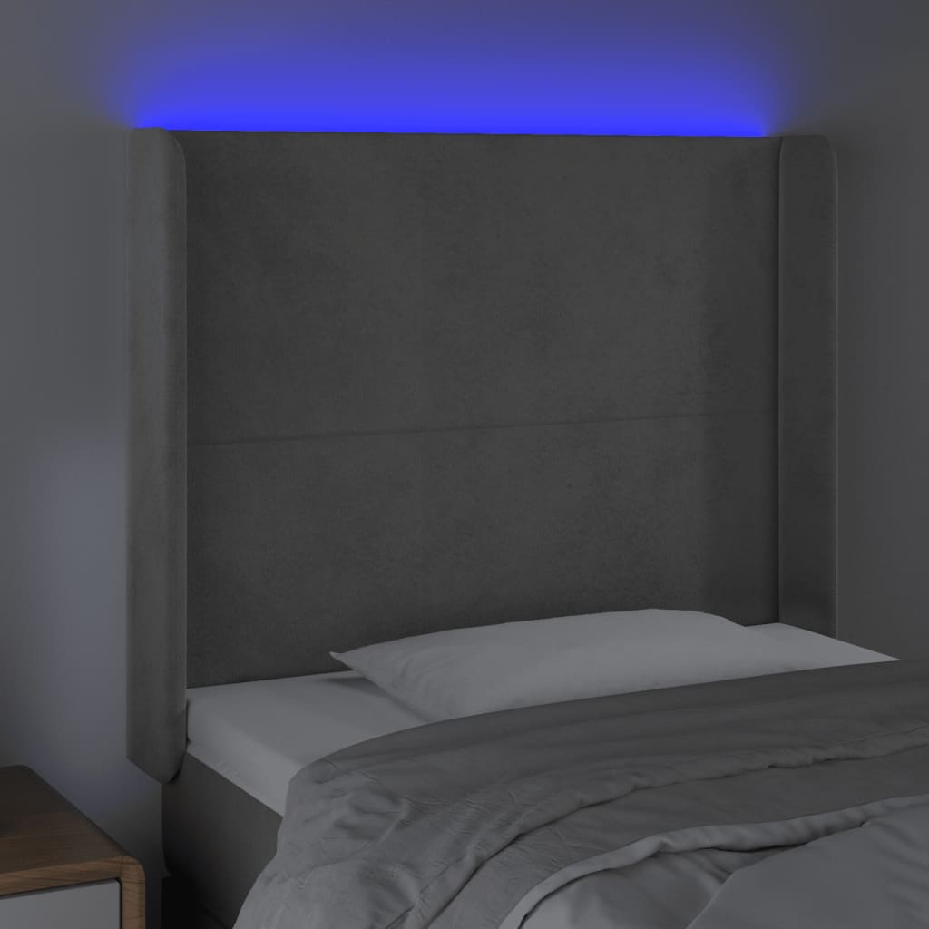 vidaXL Cabecero con LED de terciopelo gris claro 103x16x118/128 cm