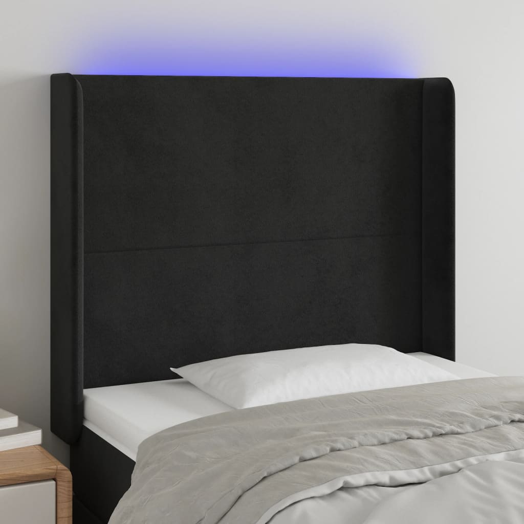 vidaXL Cabecero con LED de terciopelo negro 103x16x118/128 cm