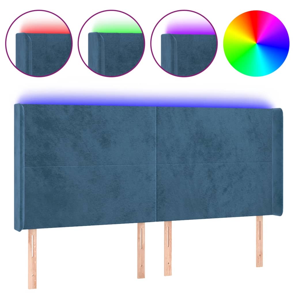 vidaXL Cabecero con LED de terciopelo azul oscuro 203x16x118/128 cm