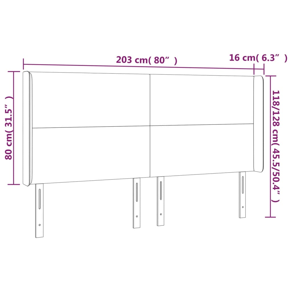 vidaXL Cabecero con LED cuero sintético blanco 203x16x118/128 cm