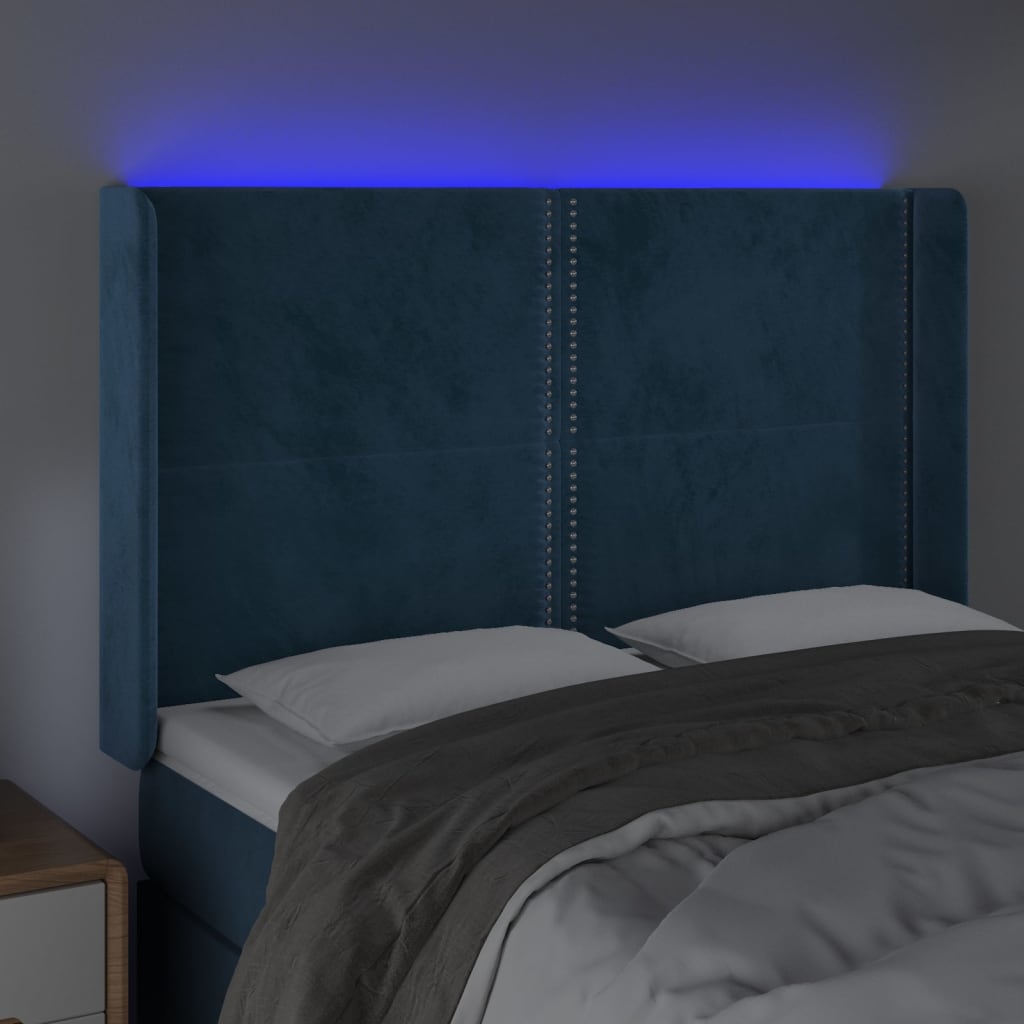 vidaXL Cabecero con LED de terciopelo azul oscuro 147x16x118/128 cm