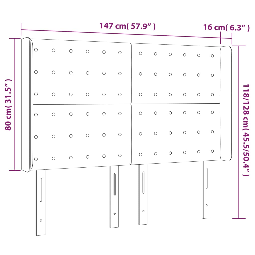 vidaXL Cabecero con LED cuero sintético gris 147x16x118/128cm