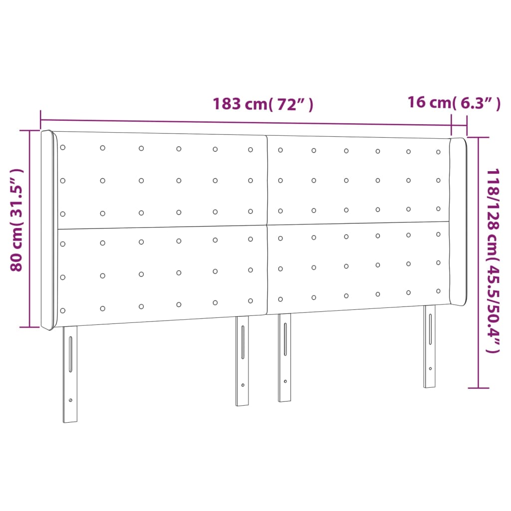 vidaXL Cabecero con LED cuero sintético gris 183x16x118/128 cm