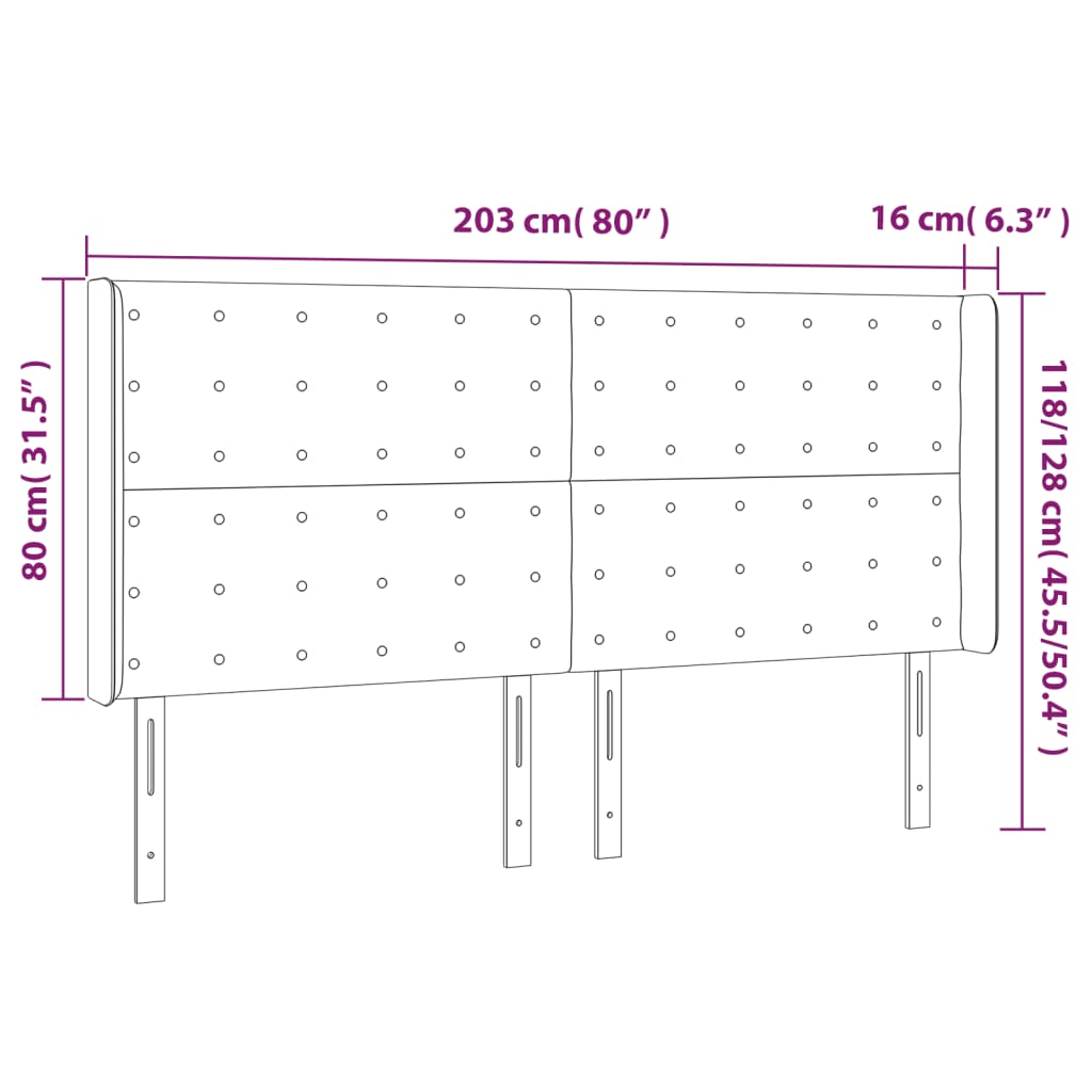 vidaXL Cabecero con LED cuero sintético negro 203x16x118/128 cm