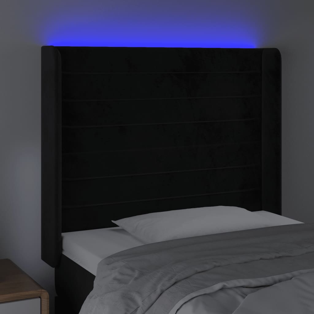 vidaXL Cabecero con LED de terciopelo negro 83x16x118/128 cm