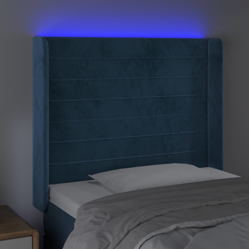 vidaXL Cabecero con LED de terciopelo azul oscuro 83x16x118/128 cm