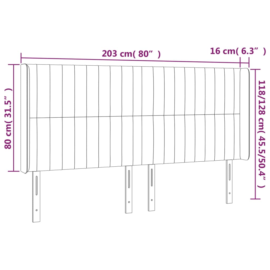 vidaXL Cabecero con LED de tela negro 203x16x118/128 cm