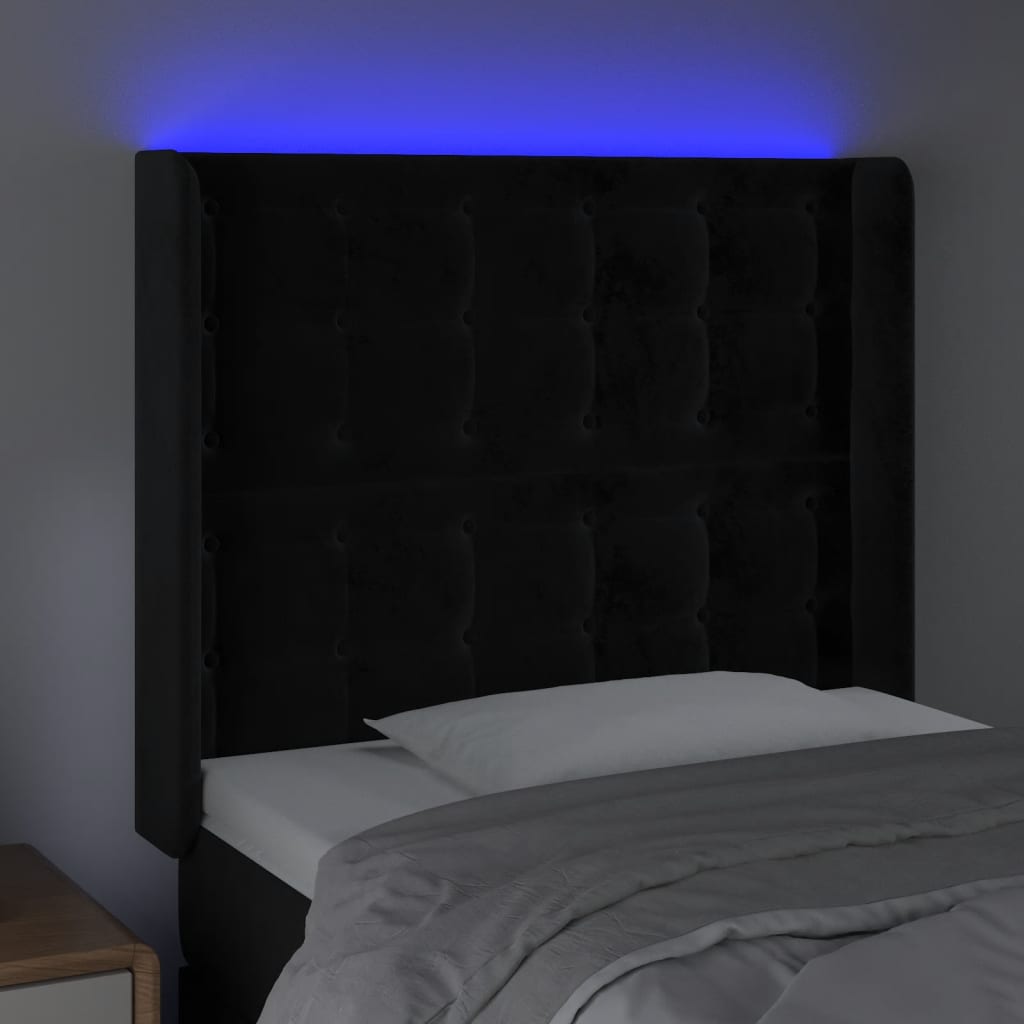 vidaXL Cabecero con LED de terciopelo negro 103x16x118/128 cm