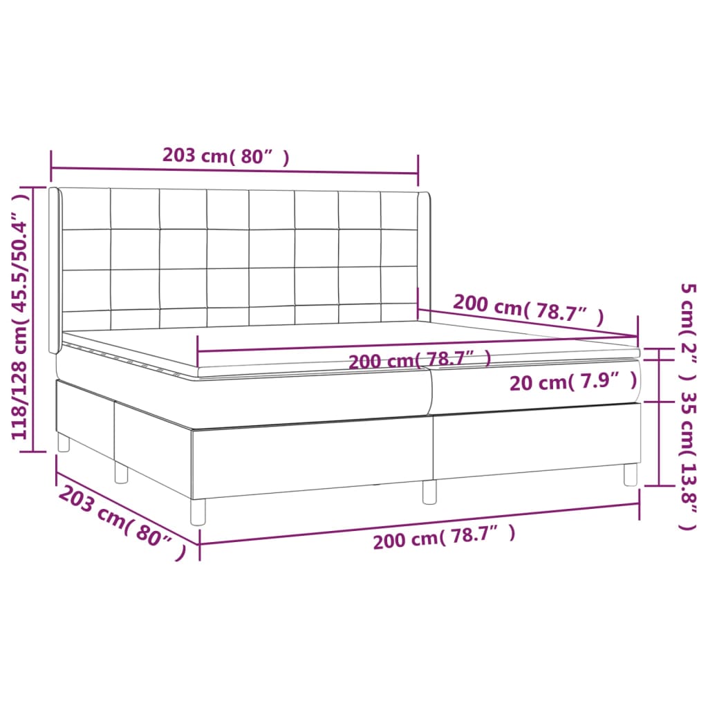 vidaXL Cama box spring colchón luces LED tela marrón oscuro 200x200 cm