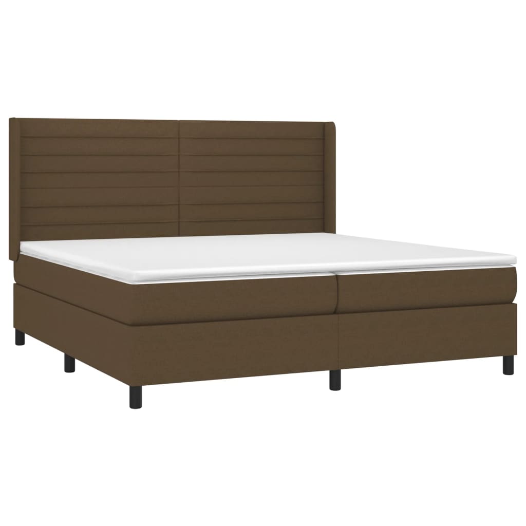 vidaXL Cama box spring colchón luces LED tela marrón oscuro 200x200 cm