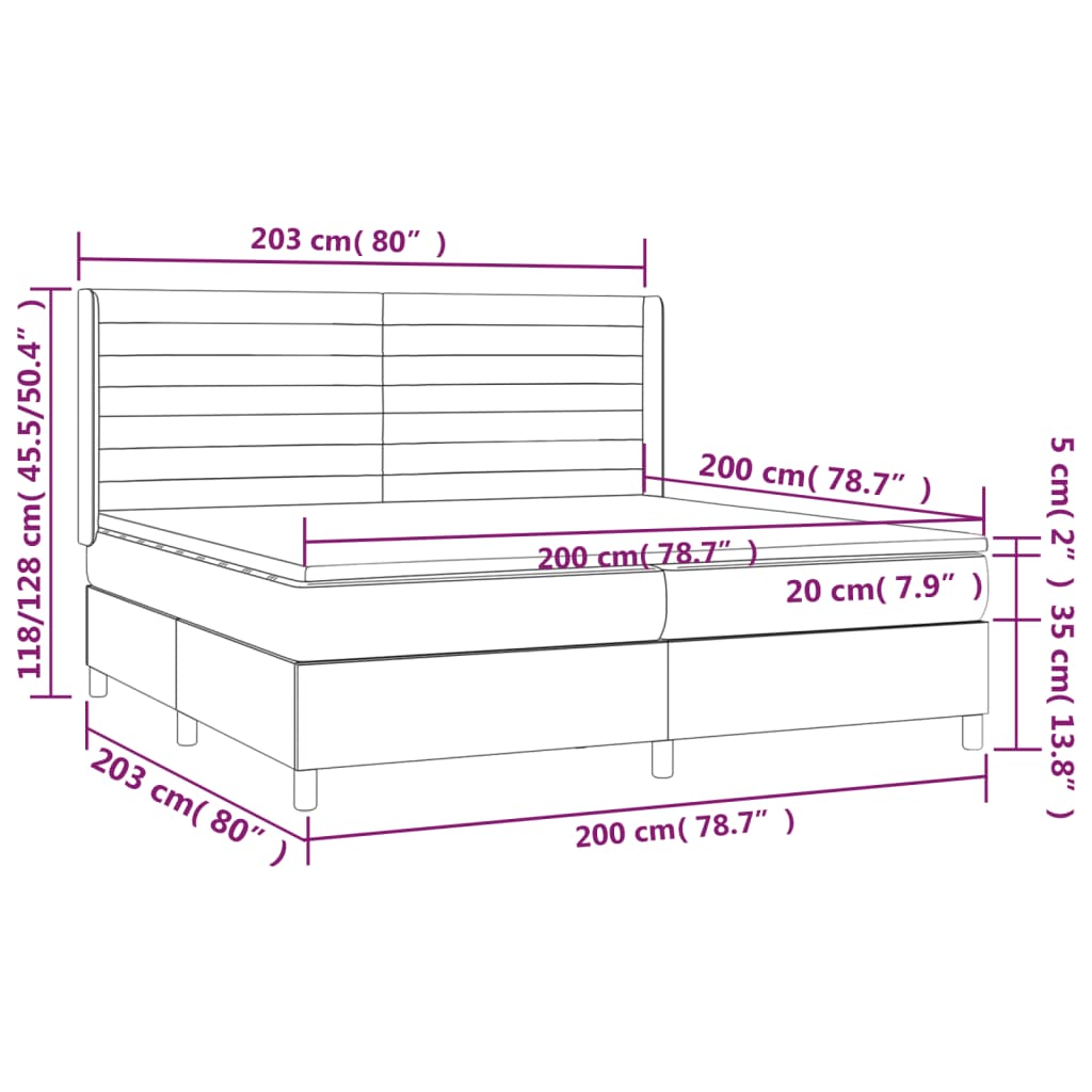 vidaXL Cama box spring colchón luces LED tela marrón oscuro 200x200 cm