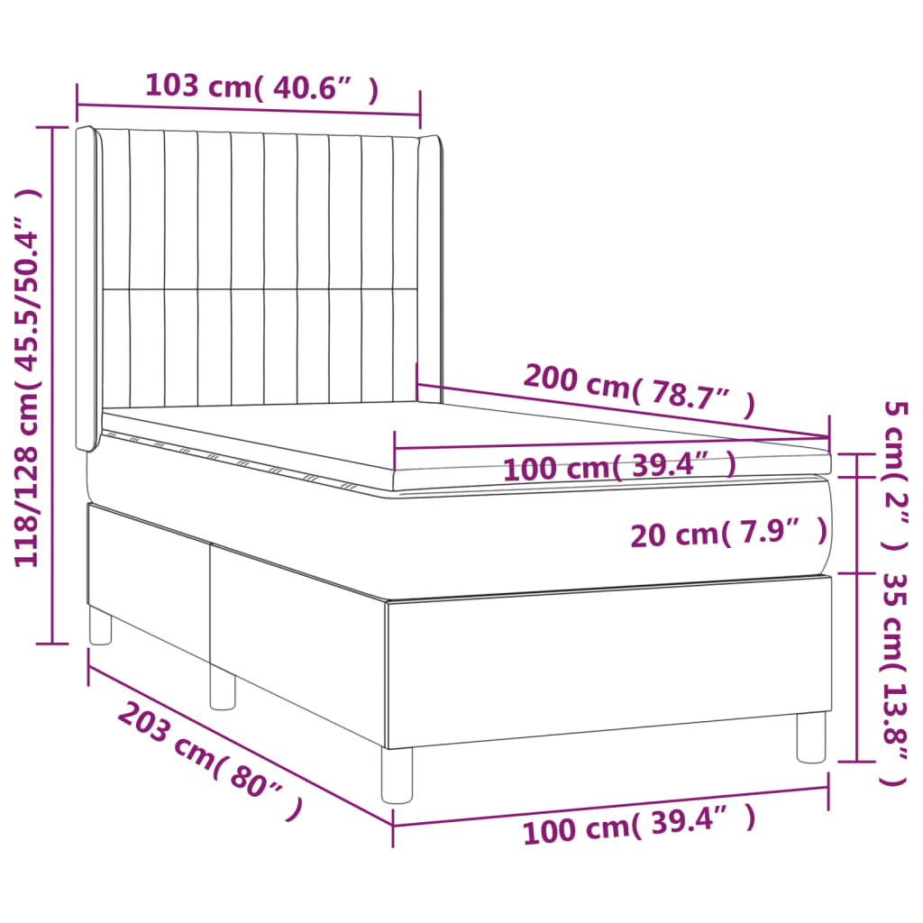 vidaXL Cama box spring colchón luces LED tela marrón oscuro 100x200cm