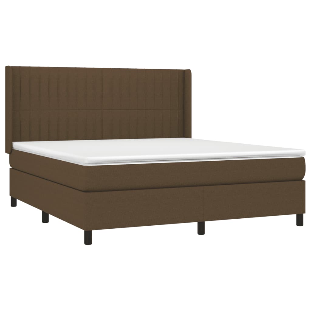 vidaXL Cama box spring colchón luces LED tela marrón oscuro 180x200cm