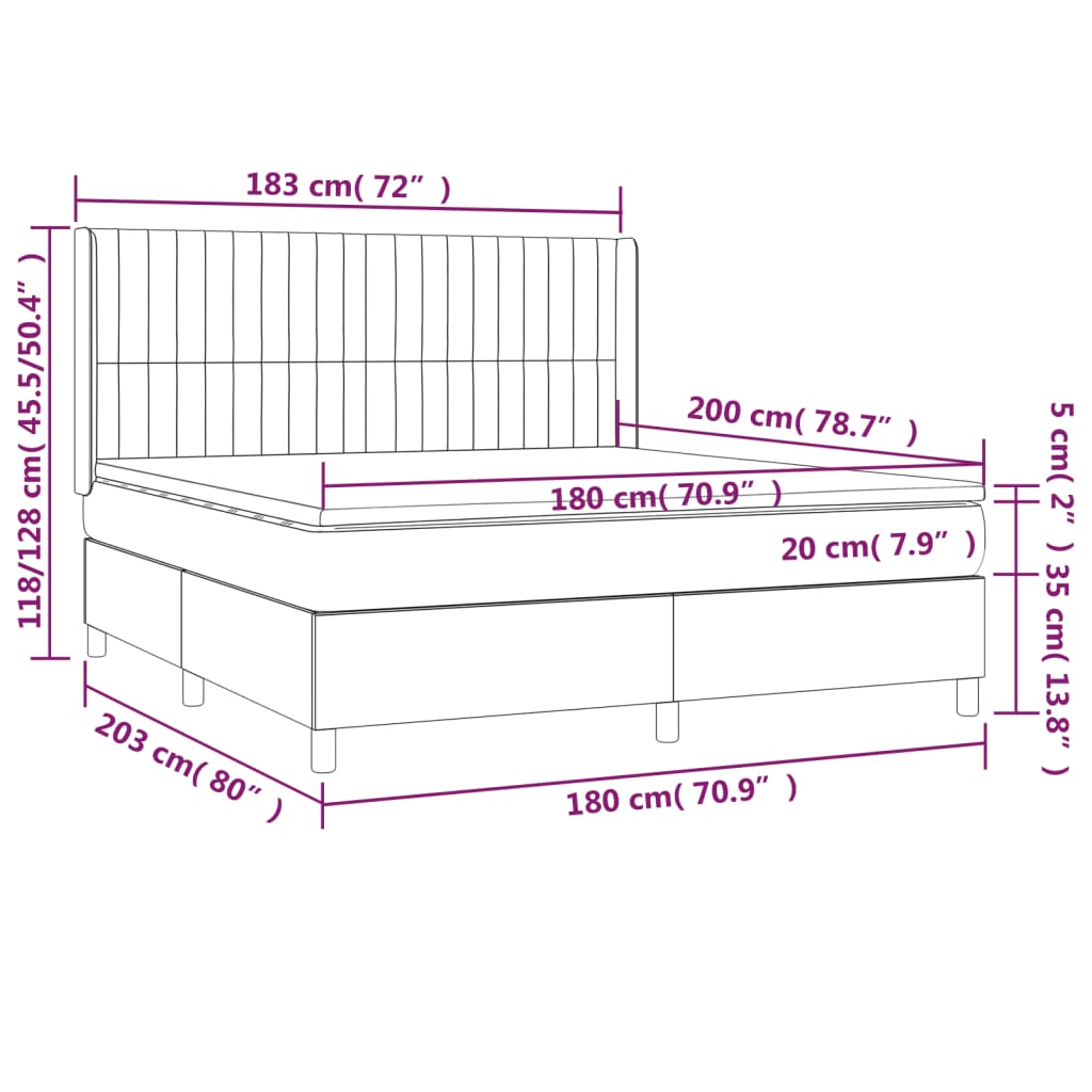 vidaXL Cama box spring colchón luces LED tela marrón oscuro 180x200cm