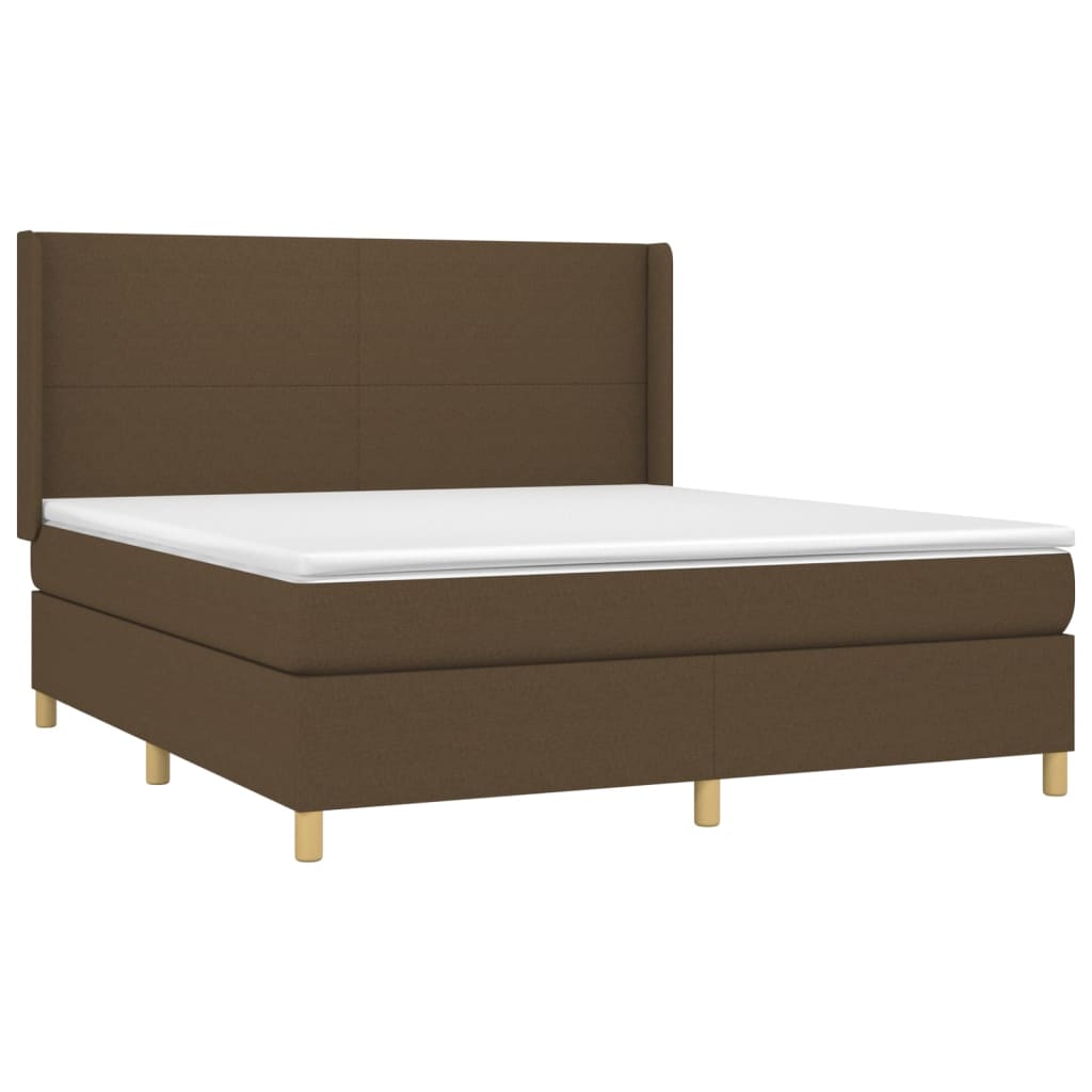 vidaXL Cama box spring colchón luces LED tela marrón oscuro 180x200cm