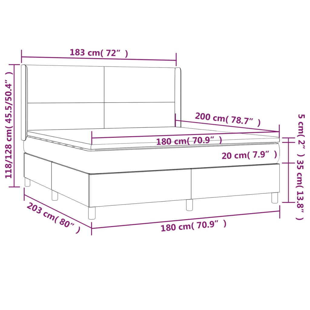 vidaXL Cama box spring colchón luces LED tela marrón oscuro 180x200cm