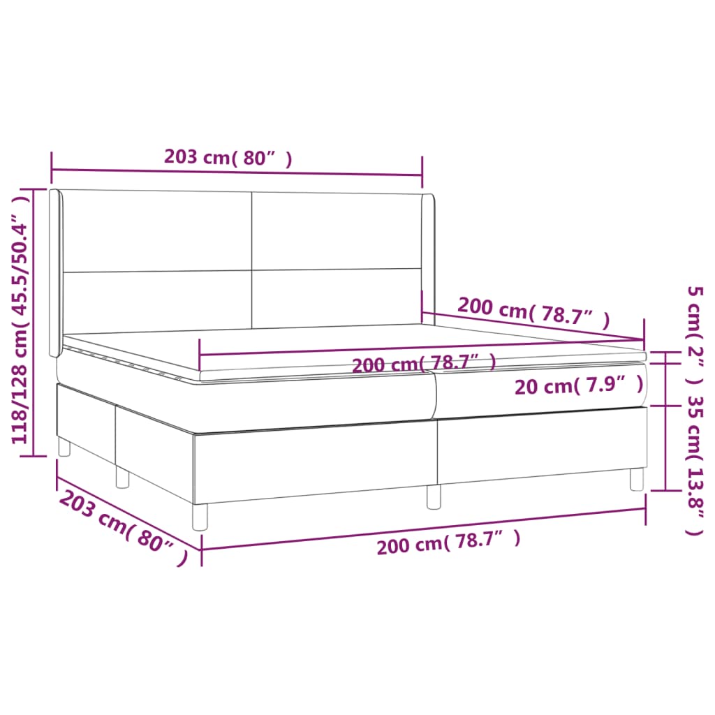 vidaXL Cama box spring colchón luces LED tela marrón oscuro 200x200 cm