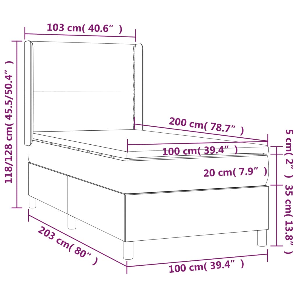 vidaXL Cama box spring colchón luces LED tela marrón oscuro 100x200cm