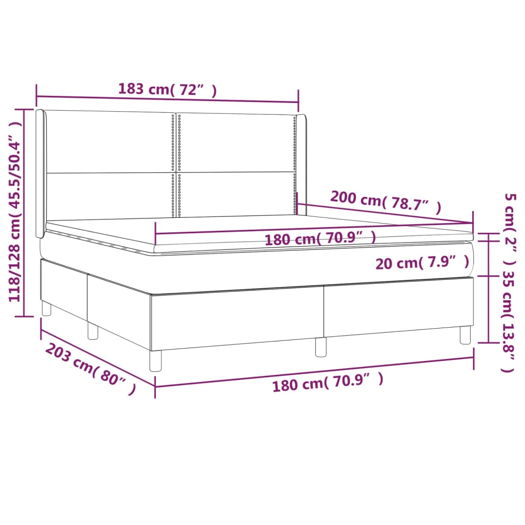 vidaXL Cama box spring colchón luces LED tela marrón oscuro 180x200cm