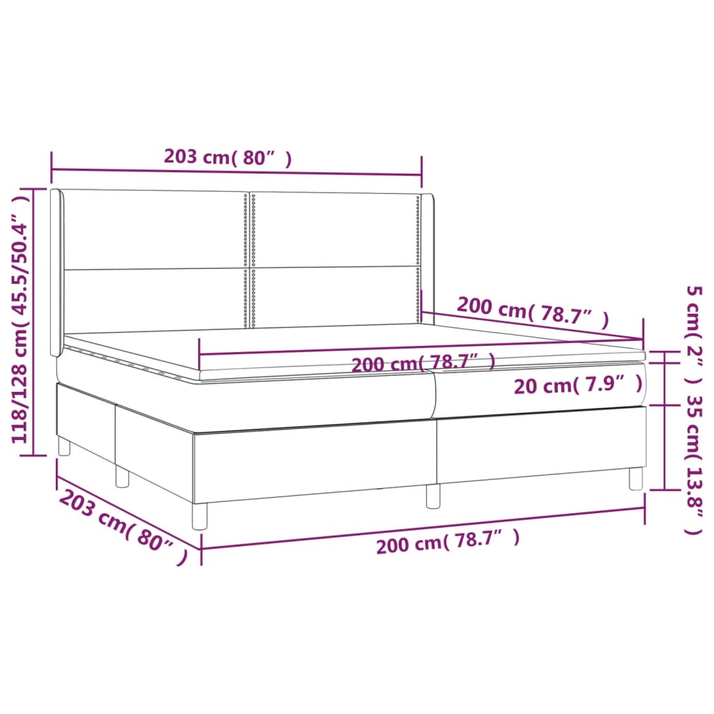 vidaXL Cama box spring colchón luces LED tela marrón oscuro 200x200 cm