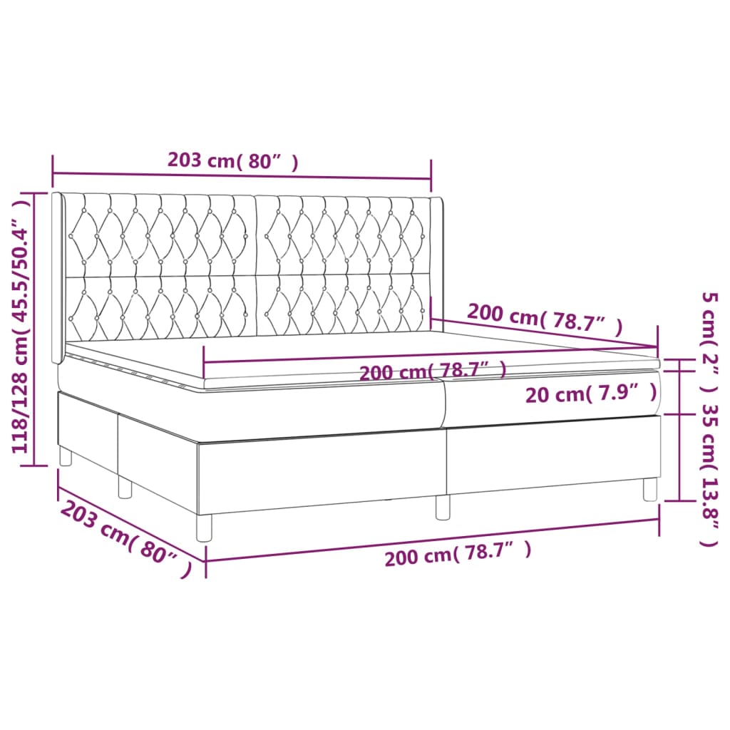 vidaXL Cama box spring colchón luces LED tela marrón oscuro 200x200 cm