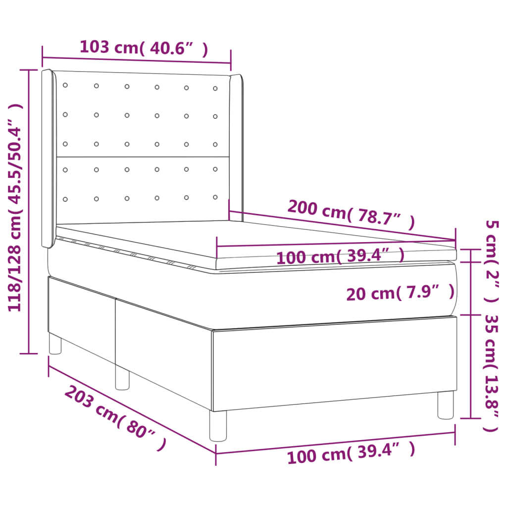 vidaXL Cama box spring colchón luces LED tela marrón oscuro 100x200cm