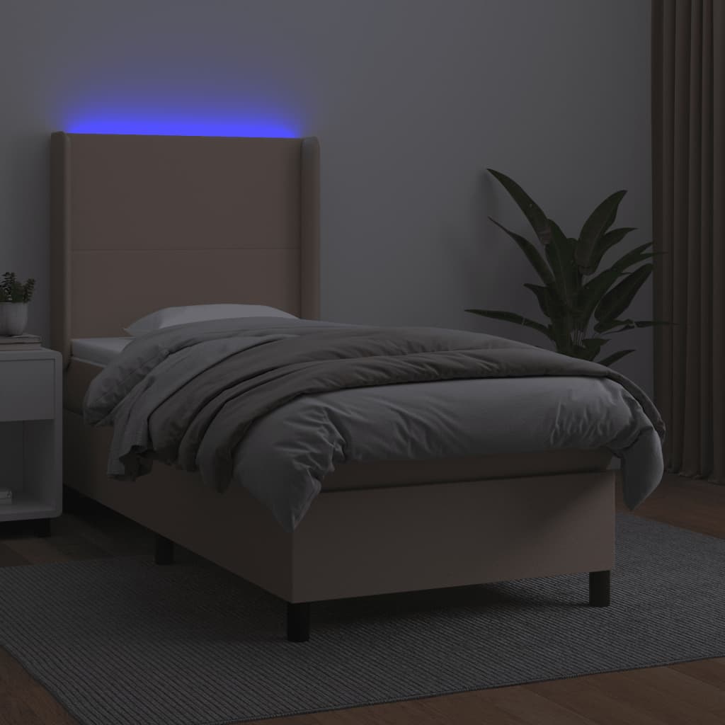 vidaXL Cama box spring colchón LED cuero sintético capuchino 90x190 cm