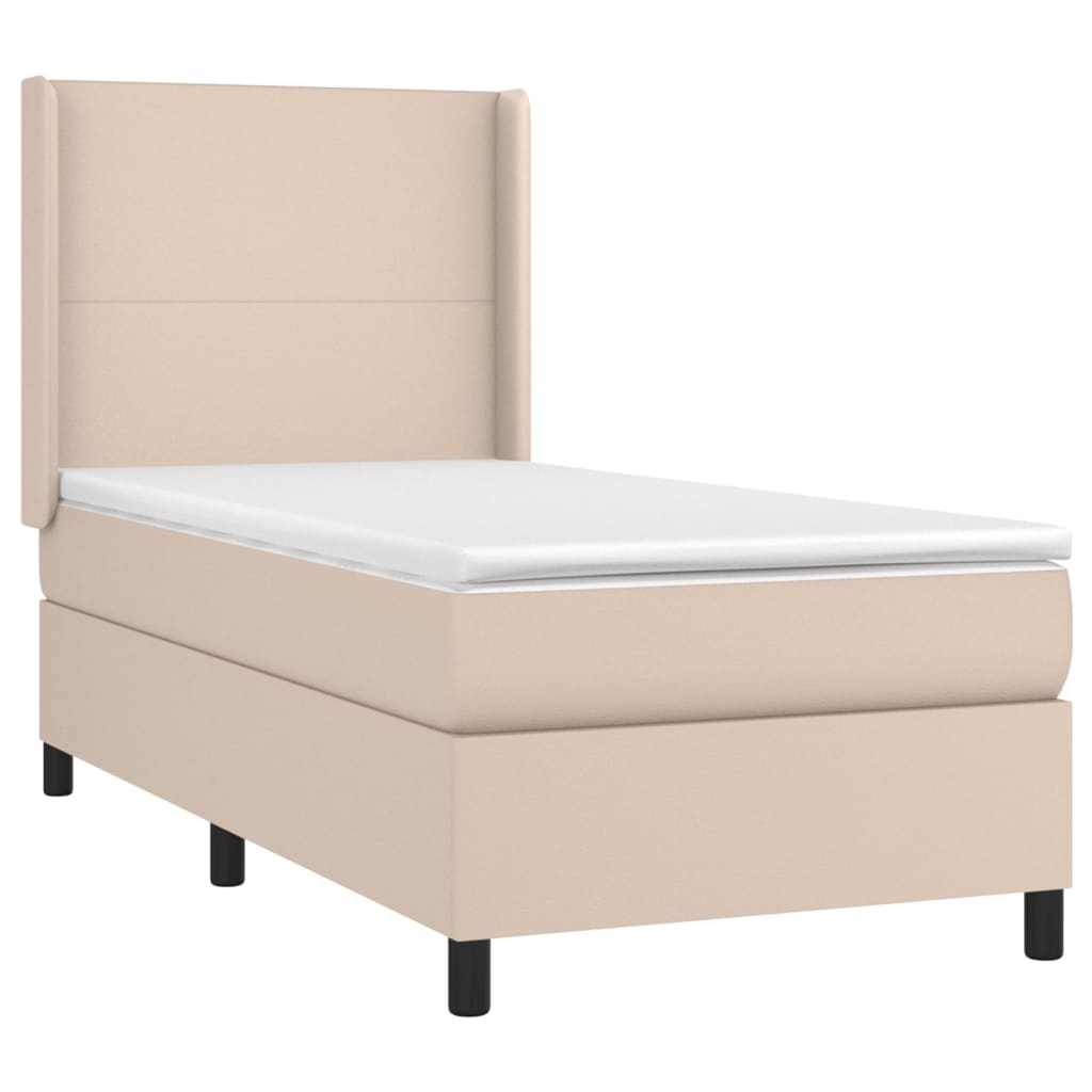 vidaXL Cama box spring colchón LED cuero sintético capuchino 90x190 cm