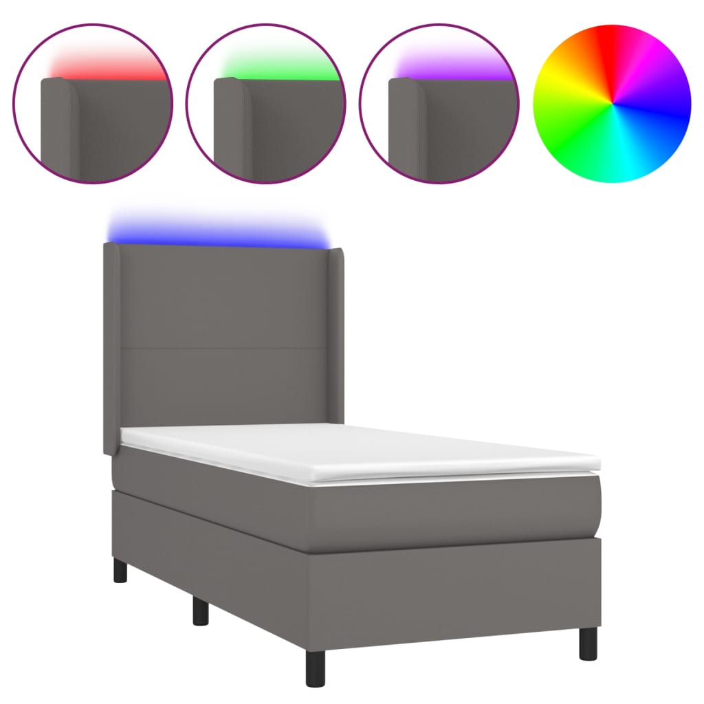 vidaXL Cama box spring colchón y LED cuero sintético gris 100x200 cm