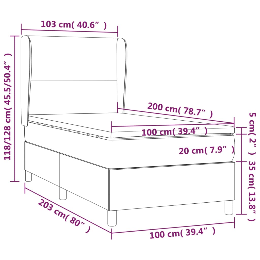 vidaXL Cama box spring colchón y LED cuero sintético gris 100x200 cm